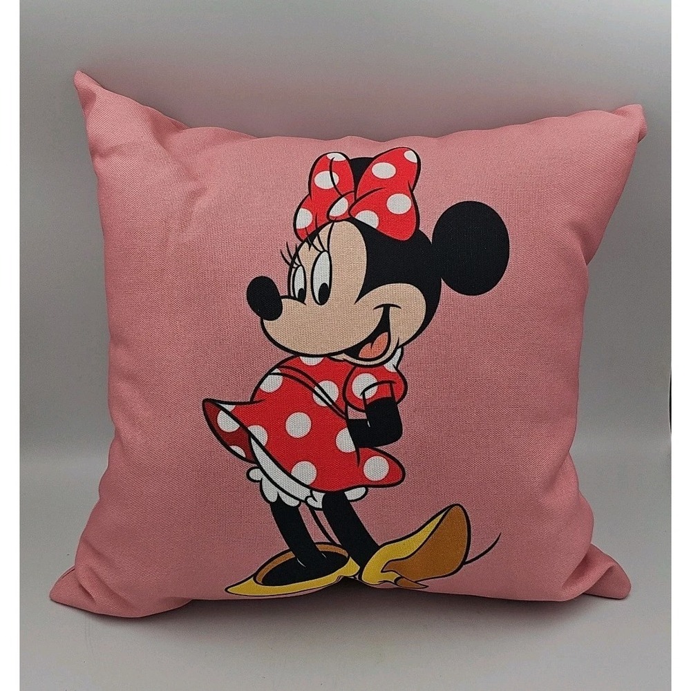 Minnie Mouse Classic Polka Dot Pose Throw Pillow 16 X 16 Pink Accent Pillow